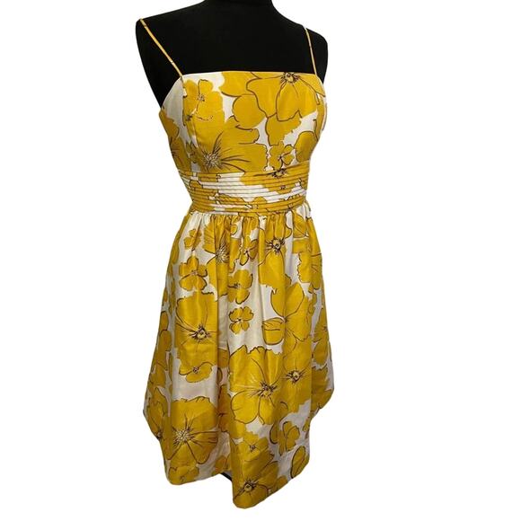 ─୨ৎ─ NWT Eliza J Nordstrom Women Sz 14 Yellow White Floral Dress (1A03- A9II) - Picture 1 of 4